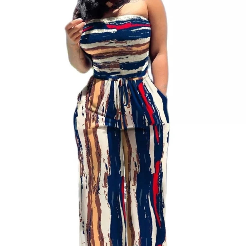 Stylish Multicolor Strapless Jumpsuit